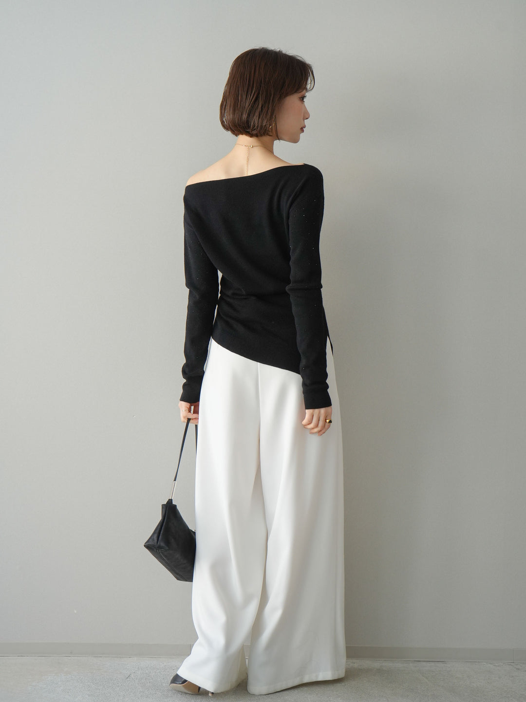 [予約]編み込みベルト付タックワイドパンツ/white