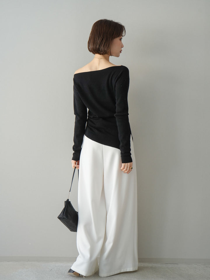 [予約]編み込みベルト付タックワイドパンツ/white