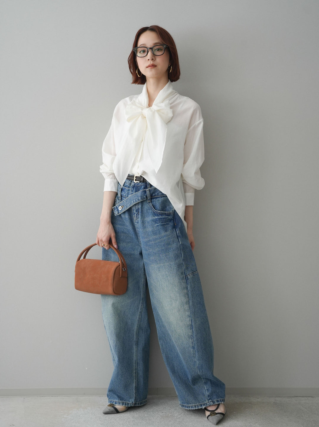 [予約]アシメデザインワイドデニムパンツ/blue