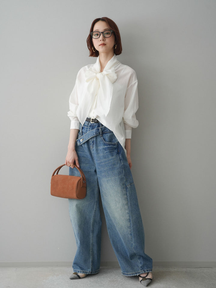 [予約]アシメデザインワイドデニムパンツ/blue