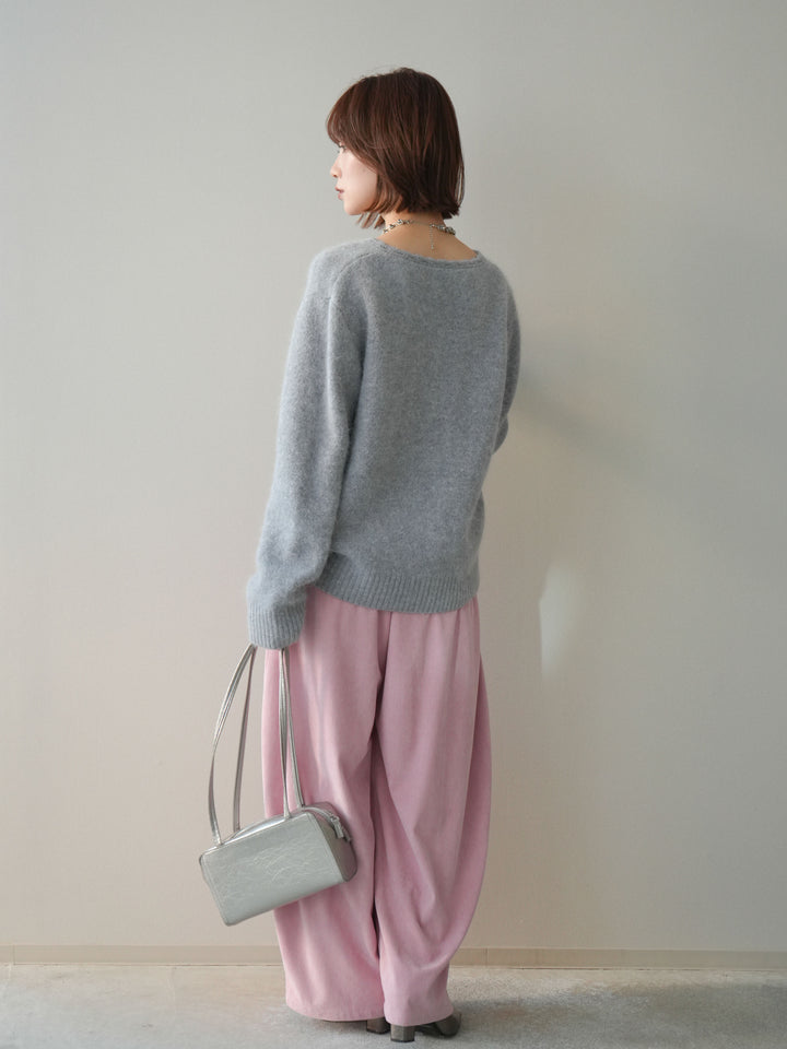 [SET]くるみボタンニットカーディガン+コーデュロイサイドタックコクーンパンツ(2set)