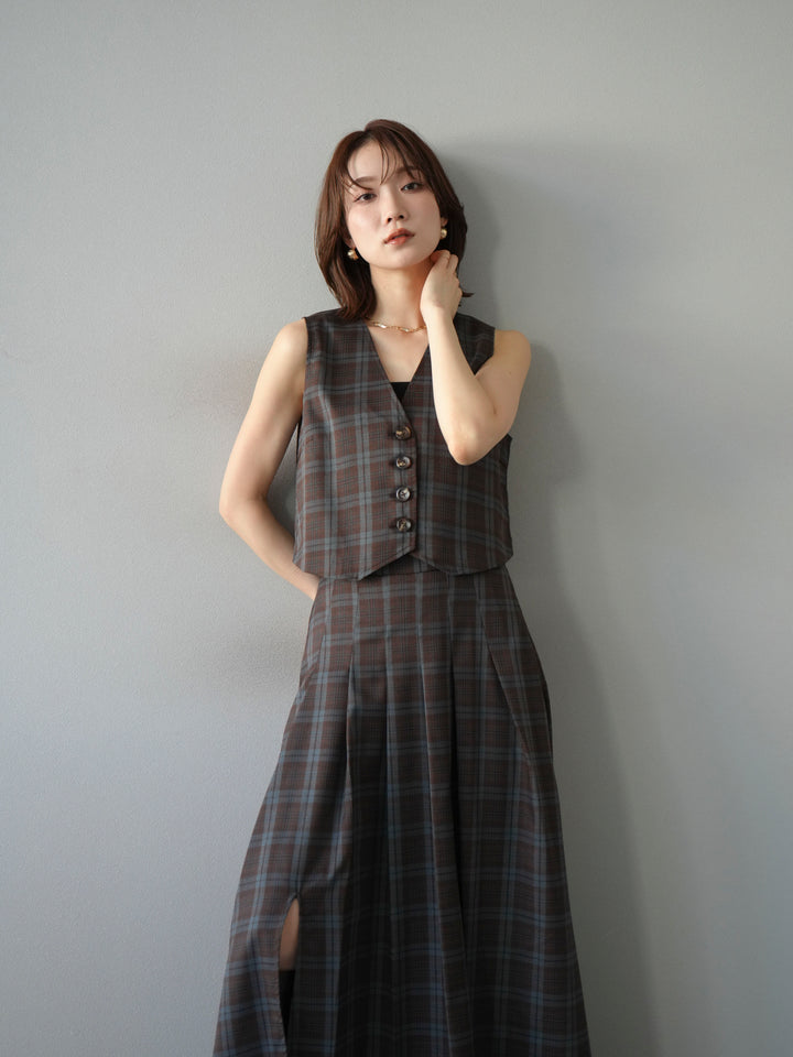 [予約]チェック柄ベスト/ブラウン