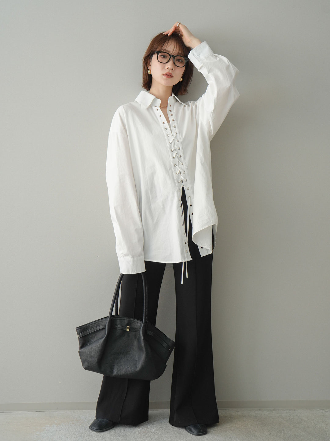 [予約]センターシームフレアパンツ/black