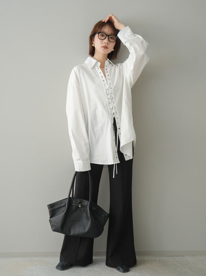 [予約]センターシームフレアパンツ/black