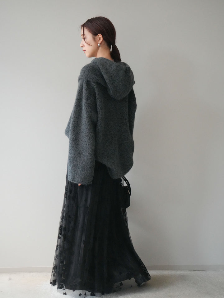 [SET]バラクラバSETニットプルオーバー+フラワーフロッキーチュールプリーツスカート(2set)