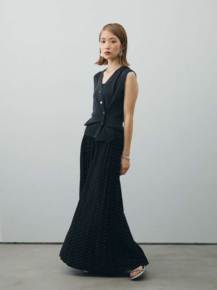 [予約]ラインストーンプリーツスカート/ブラック