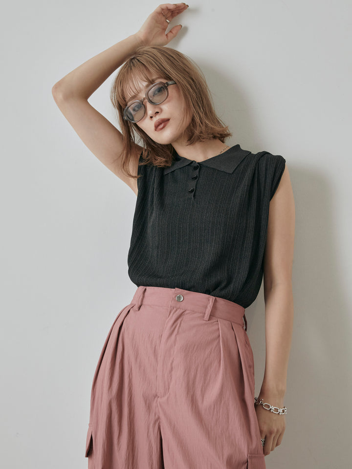 [予約]ランダムリブポロニットベスト/チャコール