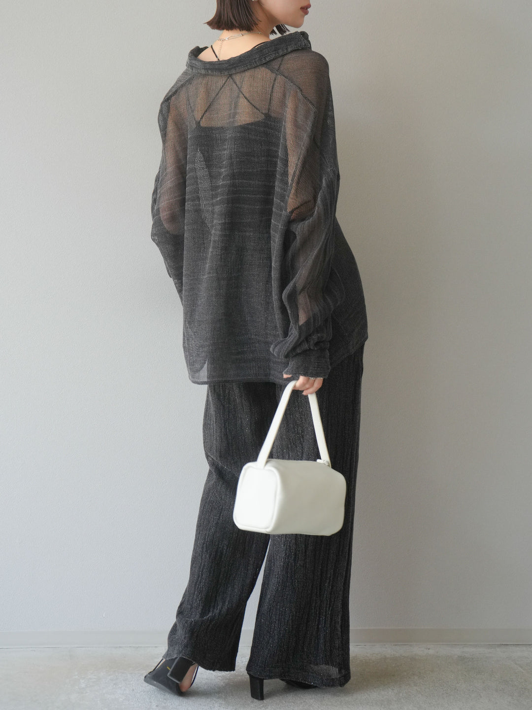 [予約]コットンラメメッシュイージーパンツ/グレー