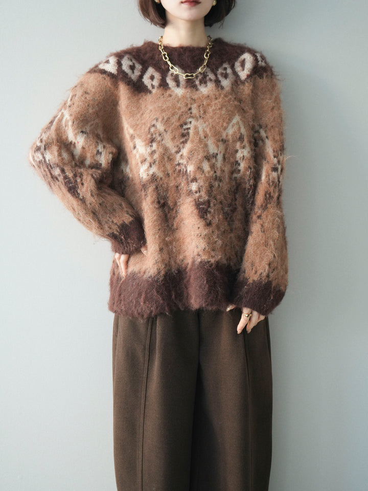 [予約]シャギーニュアンス柄ニットプルオーバー/brown