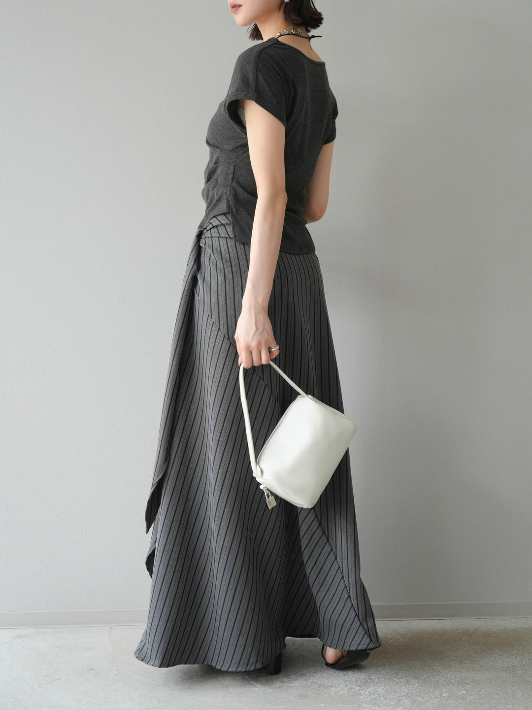 [予約]サイド巻きツイルスカート/ストライプ
