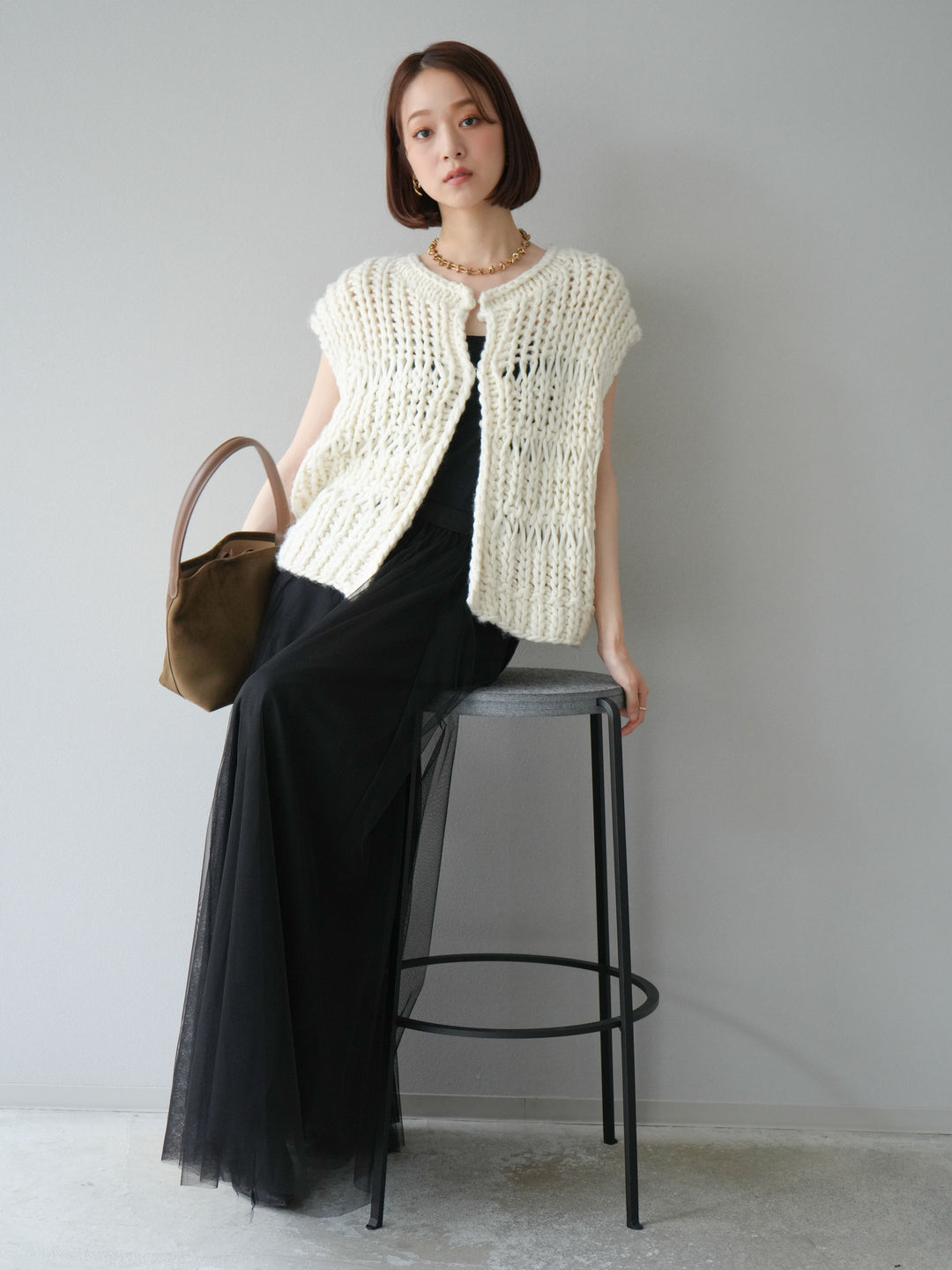 [予約]ハンドニットローピングベスト/アイボリー