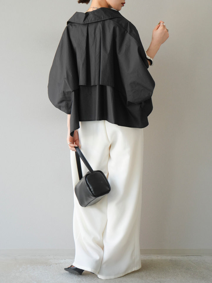 [SET]ポンチョショートシャツ+リネンライクイージーワイドパンツ(2set)