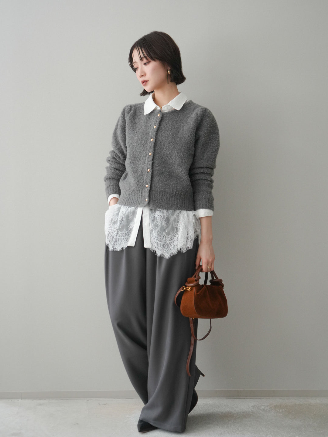 [予約]ウエストレースタックワイドパンツ/gray