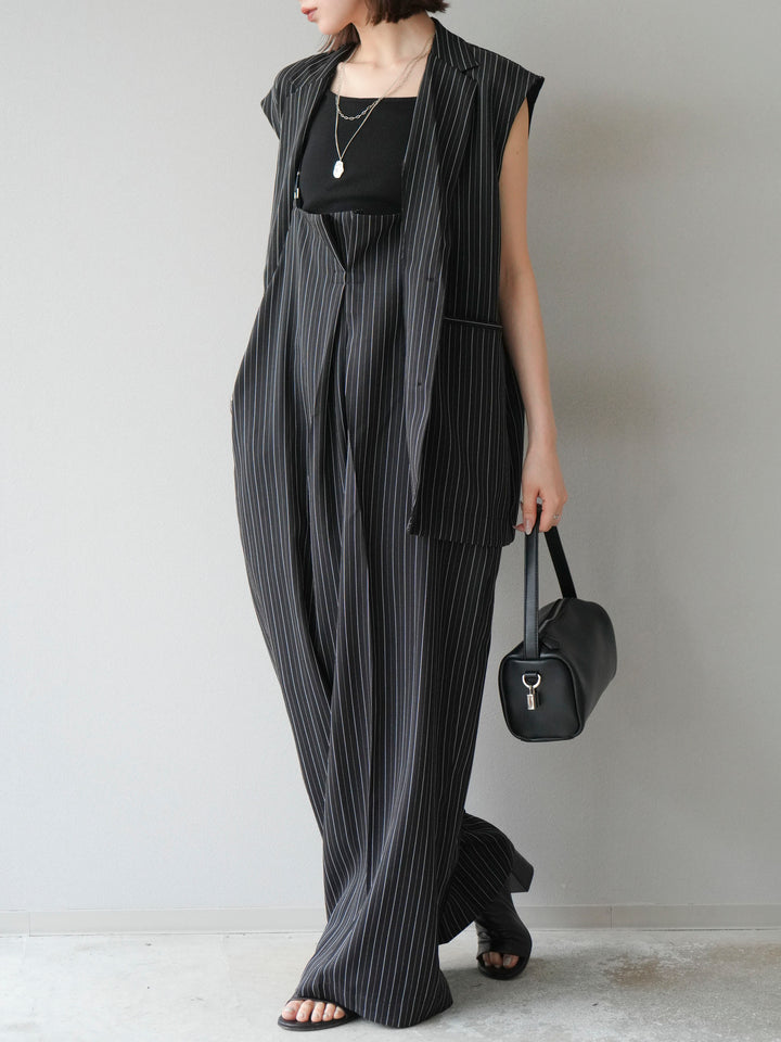 【着回しセット】[SET]ヘリンボーンストライプジレ+シアー切替ベロアトップス+ヘリンボーンストライプサロペット(3set)