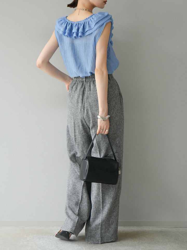 [預購] 混合粗花呢褶襉褲/黑色