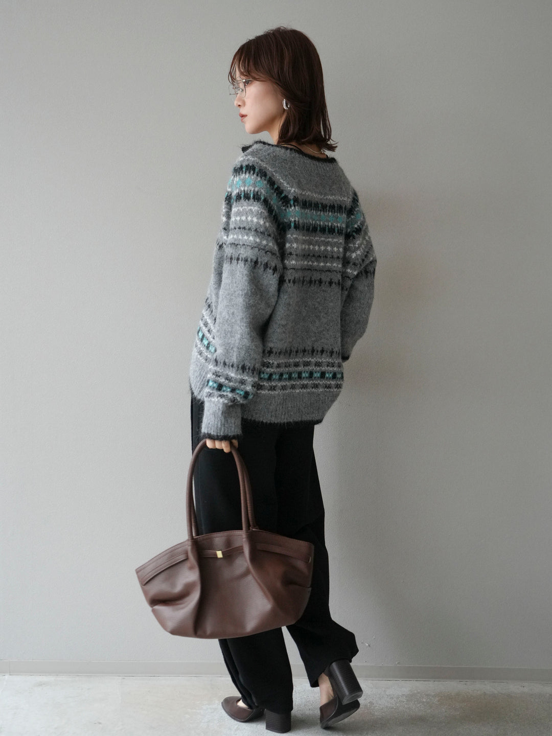 [SET]求心柄ウッドボタンニットカーディガン+2WAYデザインスウェットパンツ(2set)