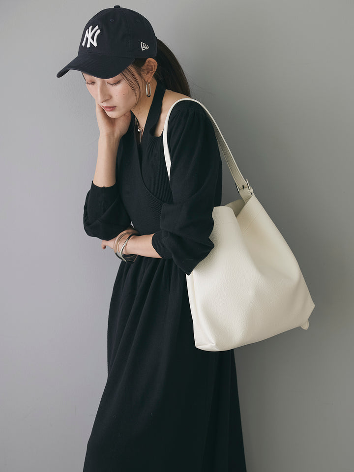 [Pre-order] Faux leather tote bag with pouch/White