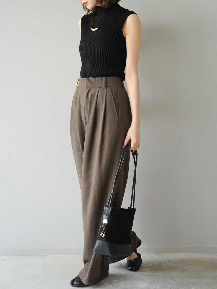 [予約]ネップワイドパンツ/ブラウン