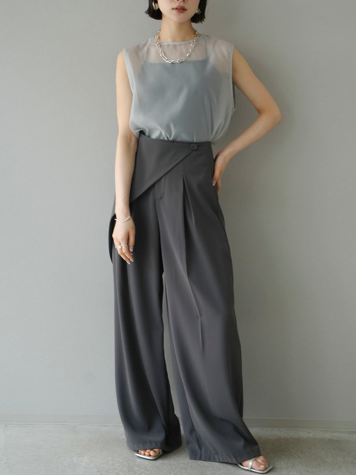 [SET] Organza sleeveless top + wrap wide pants (2set)