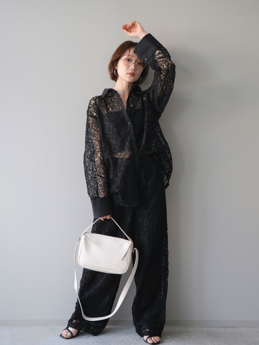 [SET]シアーコードレースオーバーシャツ+シアーコードレースイージーパンツ(2set)