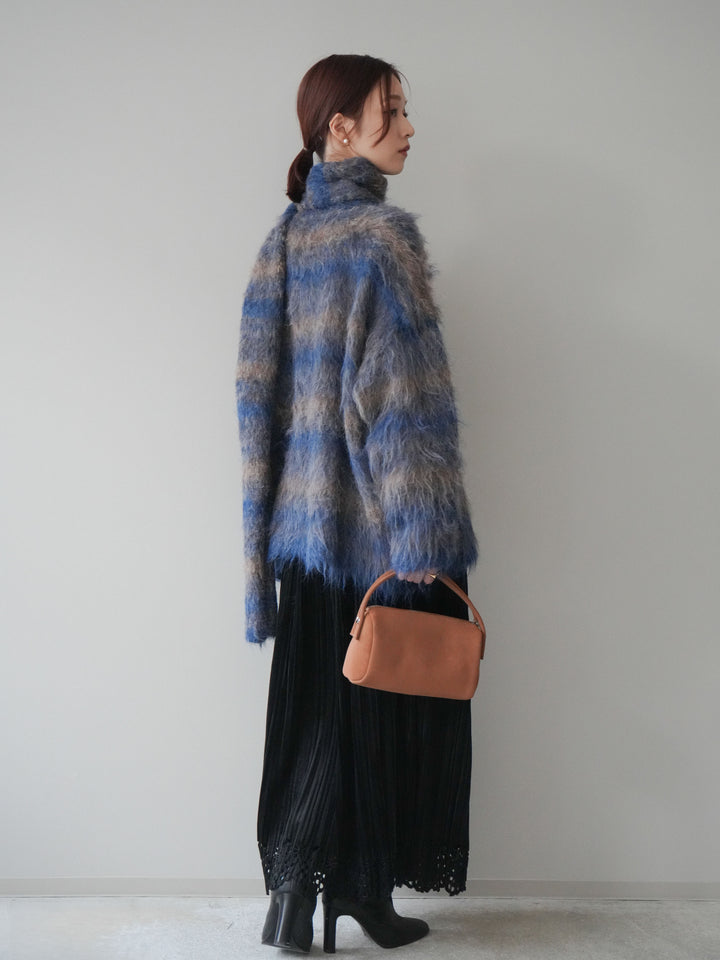 [予約]パンチングデザインスエードプリーツスカート/black