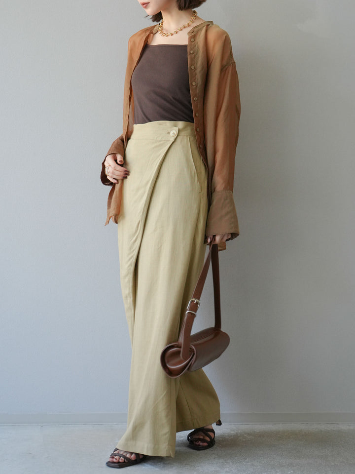 [予約]ライトリネンアシンメトリーワイドパンツ/ベージュ