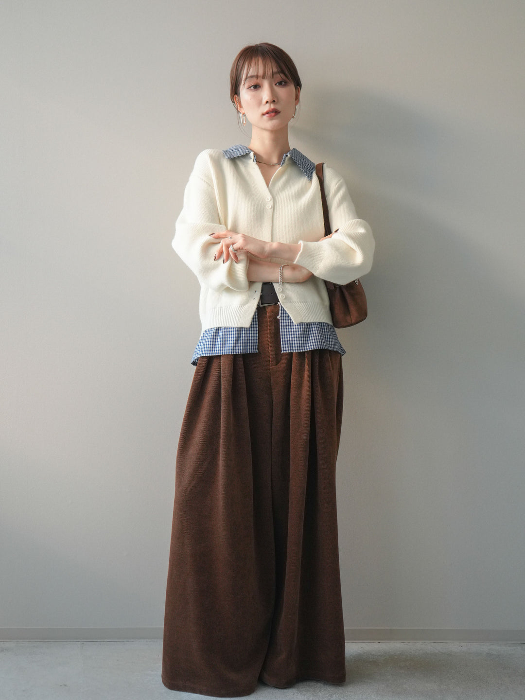 [予約]ベルトデザインループコールテンワイドパンツ(ベルト付き)/camel