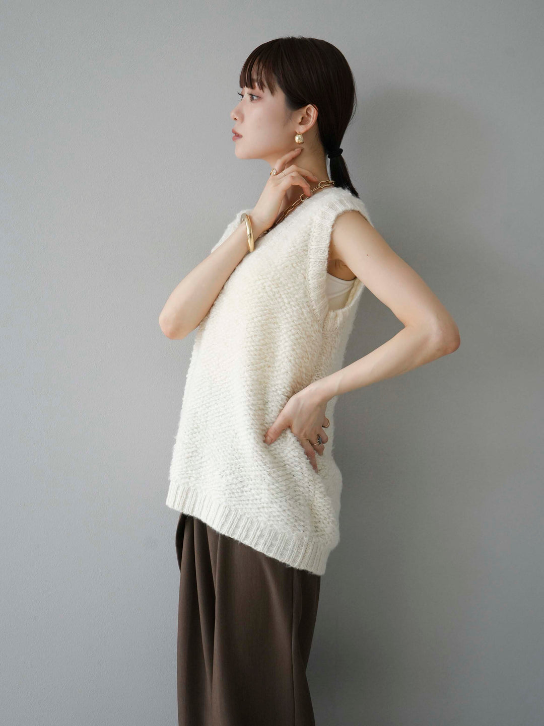 [予約]ループ編みニットベスト/アイボリー