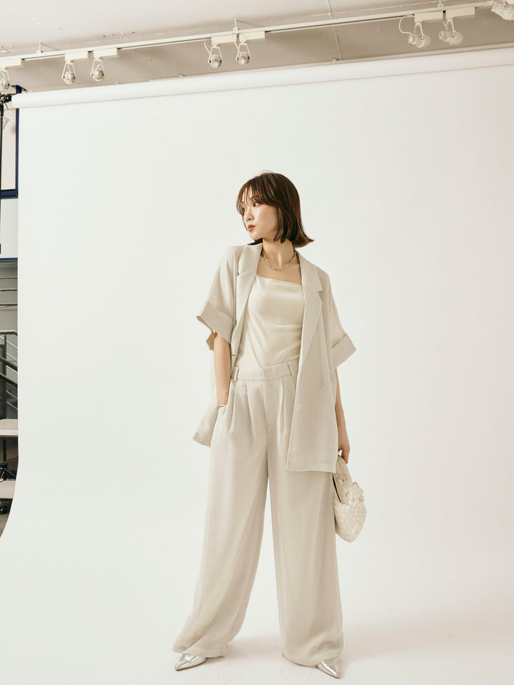 [予約]メッシュタックワイドパンツ/オフグレー