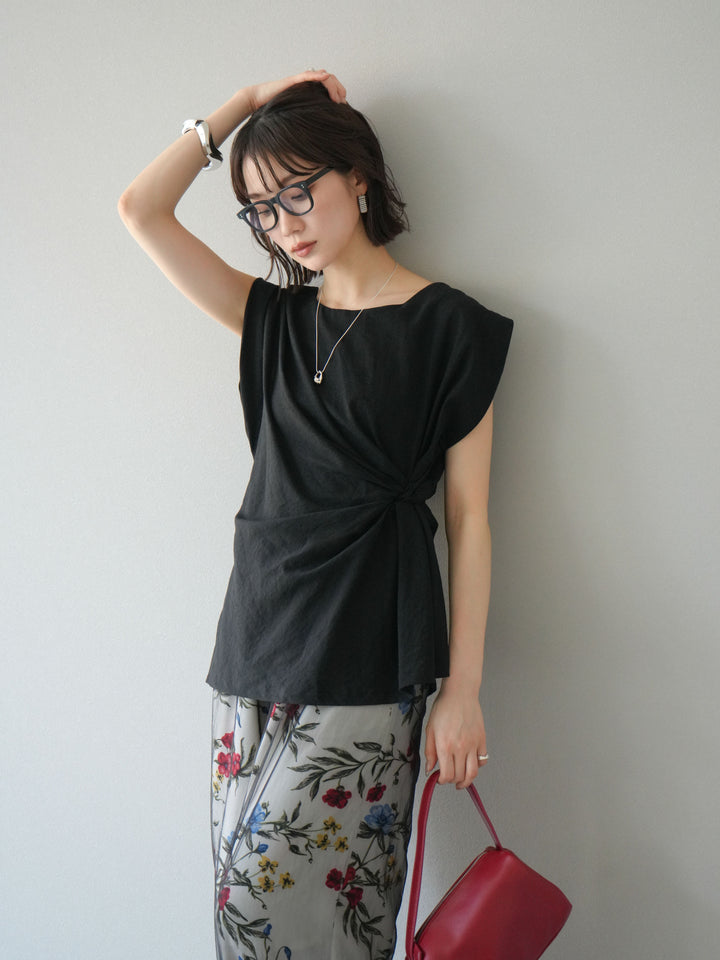 [予約]サイドツイストフレンチトップス/ブラック