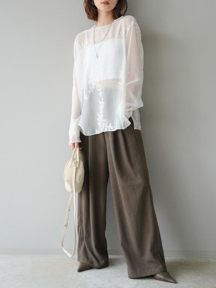 [予約]ネップワイドパンツ/ブラウン