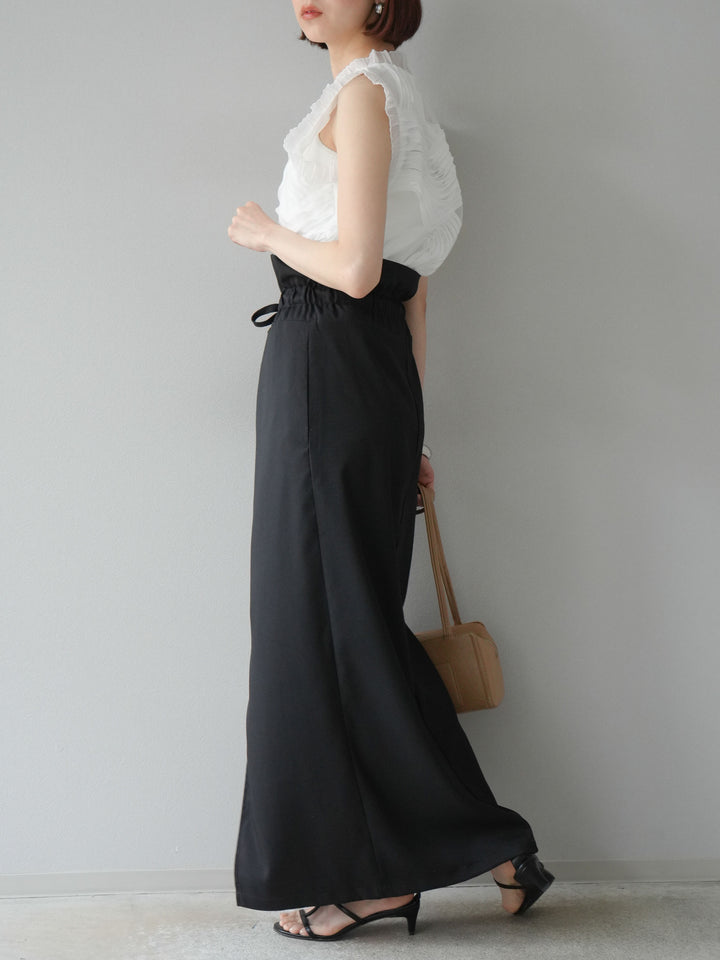 [SET]チュールジャガードノースリブラウス+ヘザーエステルギャザージップスカート(2set)