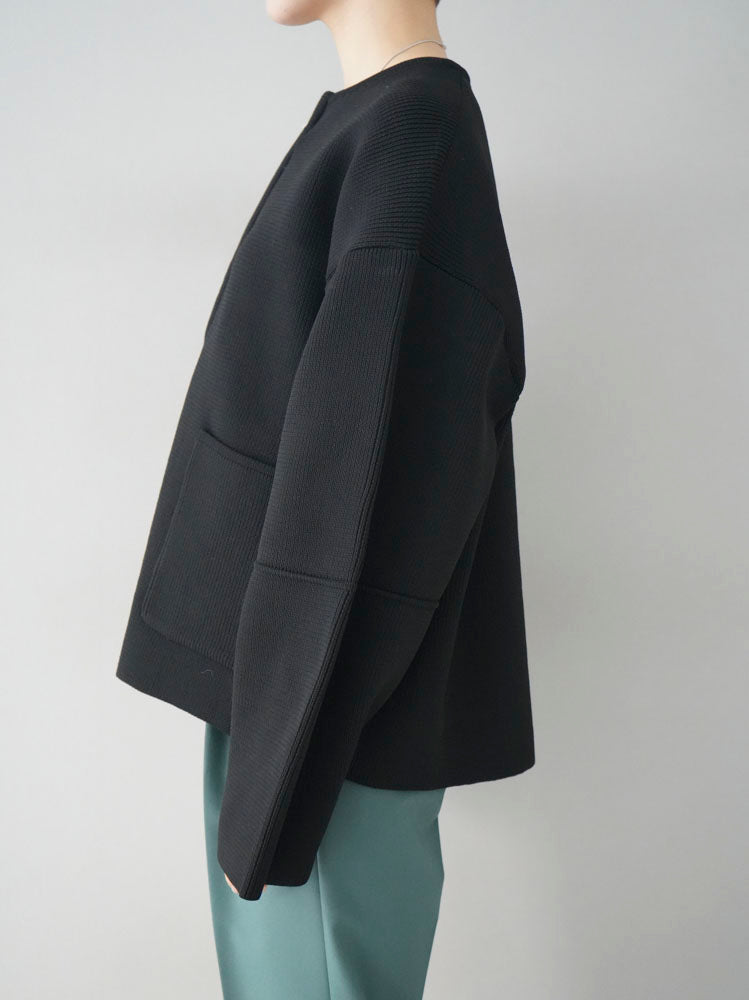 [Pre-order] Lantern Sleeve Zip Blouson Knit Cardigan/Black