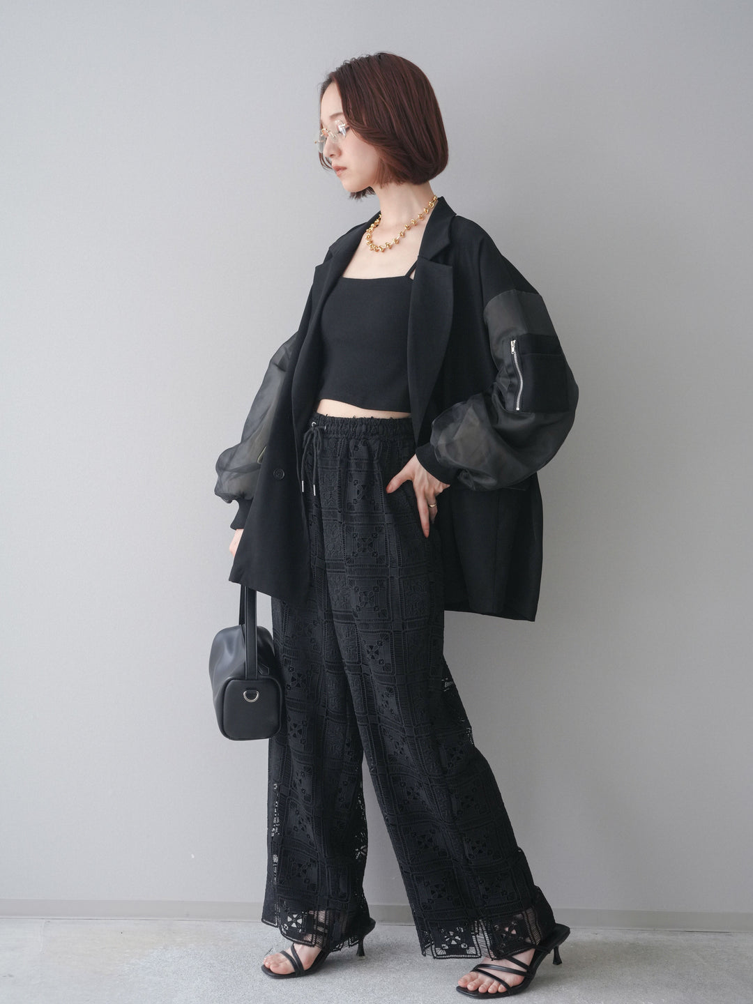 [SET]MA-1ドッキングデザインジャケット+パネルレースイージーパンツ(2set)