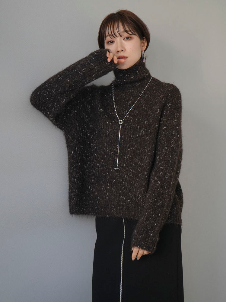 予約]ミックスヤーンハイネックニットプルオーバー/ブラウン – Lumier