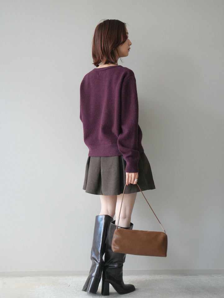 [SET]アンティークボタンニットカーディガン+ベルト付きタックミニスカート(2set)