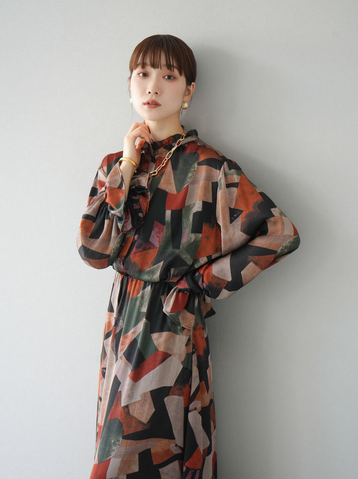 [SET]レトロプリントフリルブラウス+選べるアクセセット(2set)