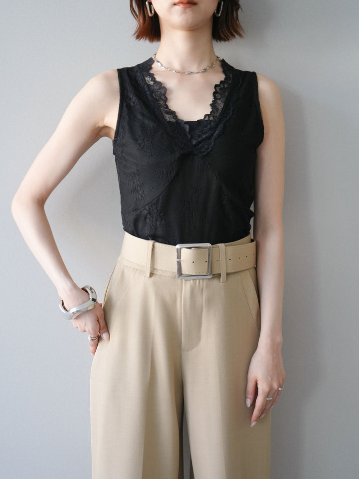 [予約]シアーストレッチレースノースリーブトップス/black