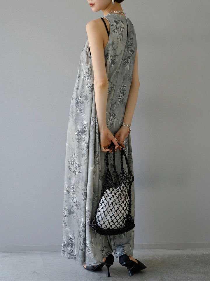 [Pre-order] Leaf pattern tuck flare dress/gray