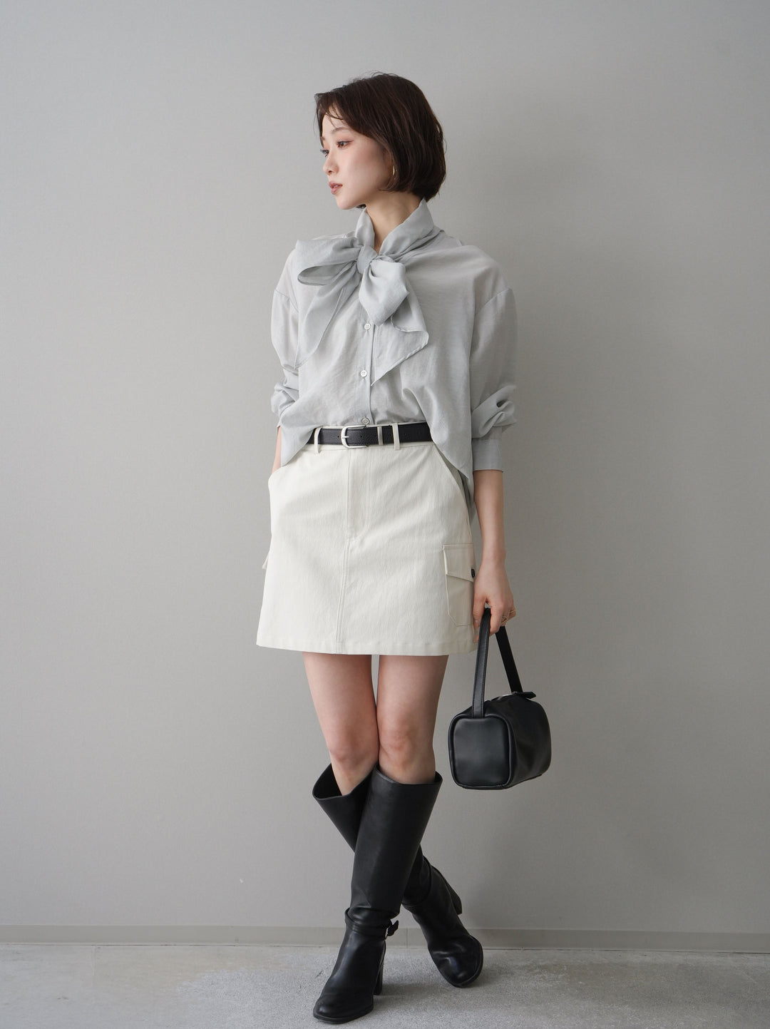 [予約]ベルト付カーゴミニスカート/white