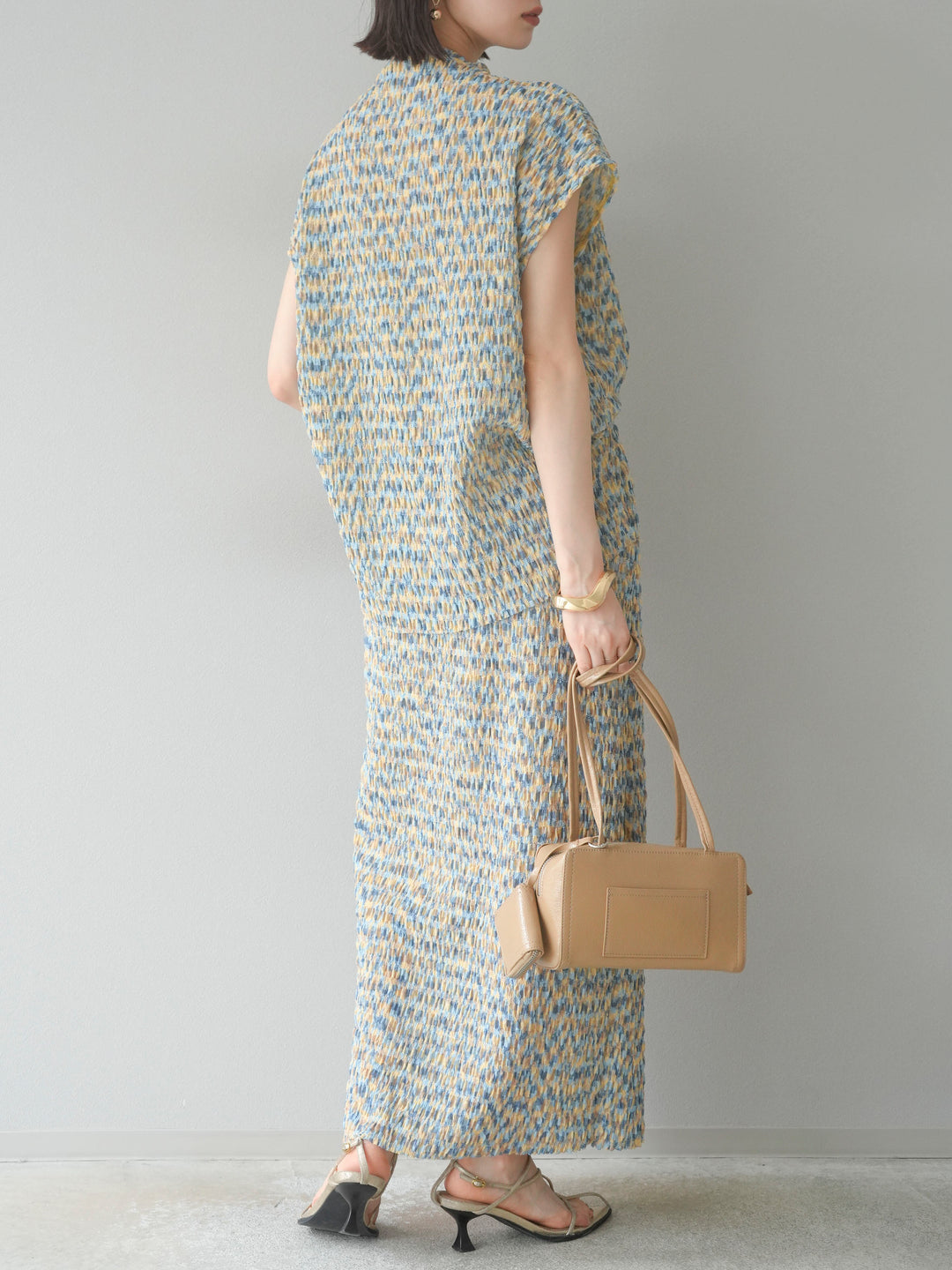 [予約]マルチカラーランダムプリーツタイトスカート/イエロー