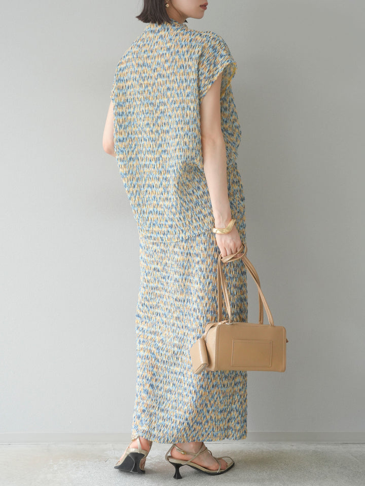 [予約]マルチカラーランダムプリーツタイトスカート/イエロー