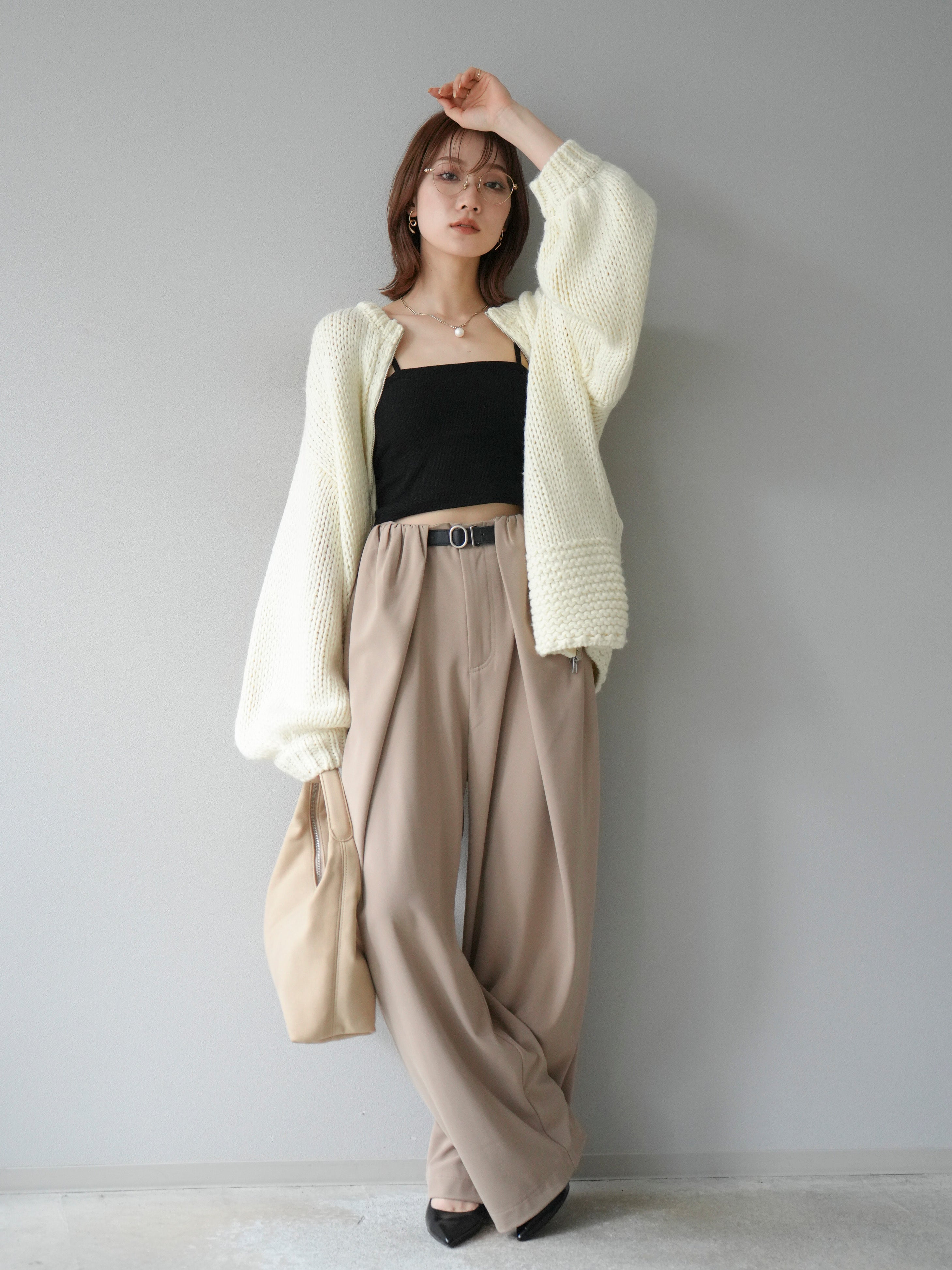 予約]ロービングケーブルオーバーZIPニットカーディガン