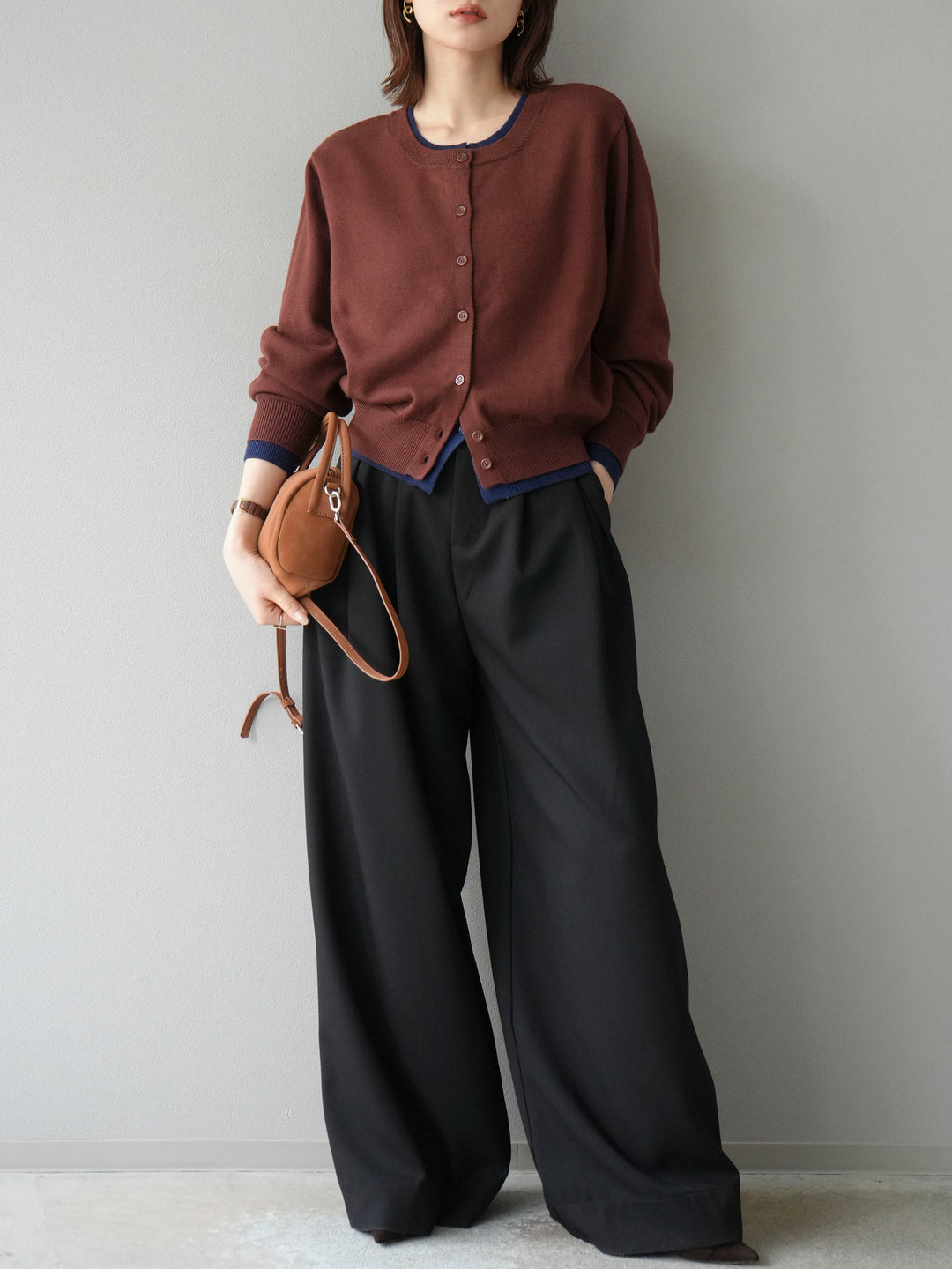 【SET】同色系疊穿開襟衫+雙褶寬褲（2件組）