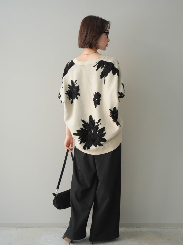 [予約]サテンベルトタックワイドパンツ/black