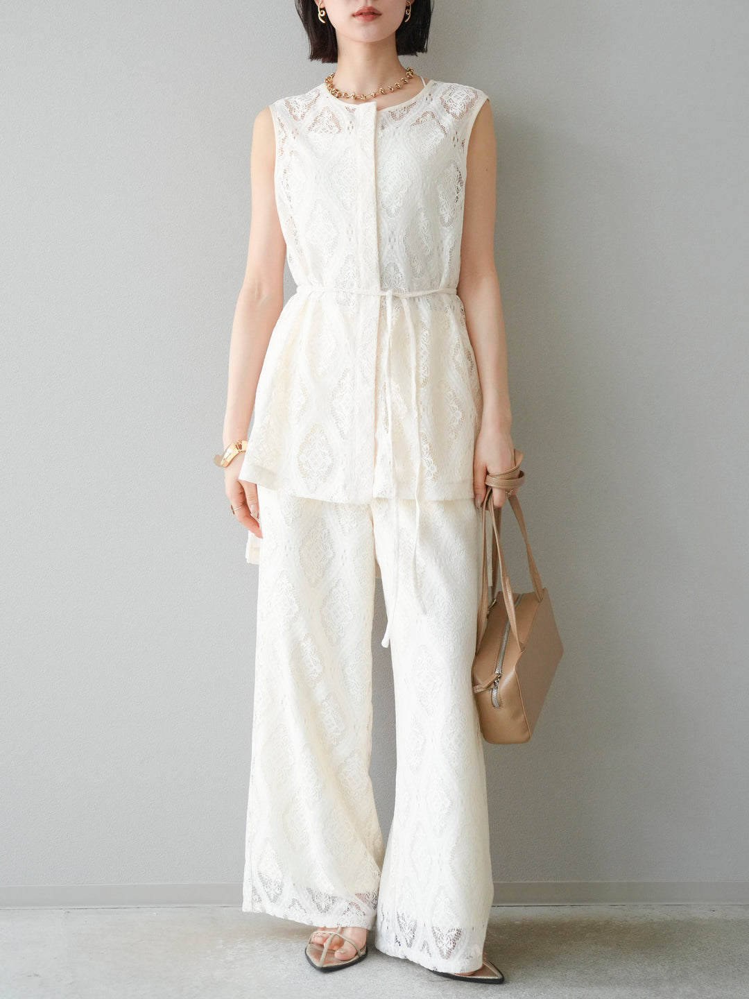 [預購] 蕾絲疊穿休閒褲/象牙白