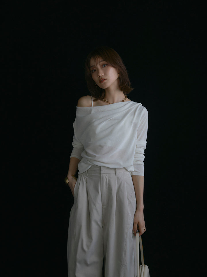 【Allure】[SET]シアーベロアタックデザイントップス+タフタワイドカーブパンツ(2set)