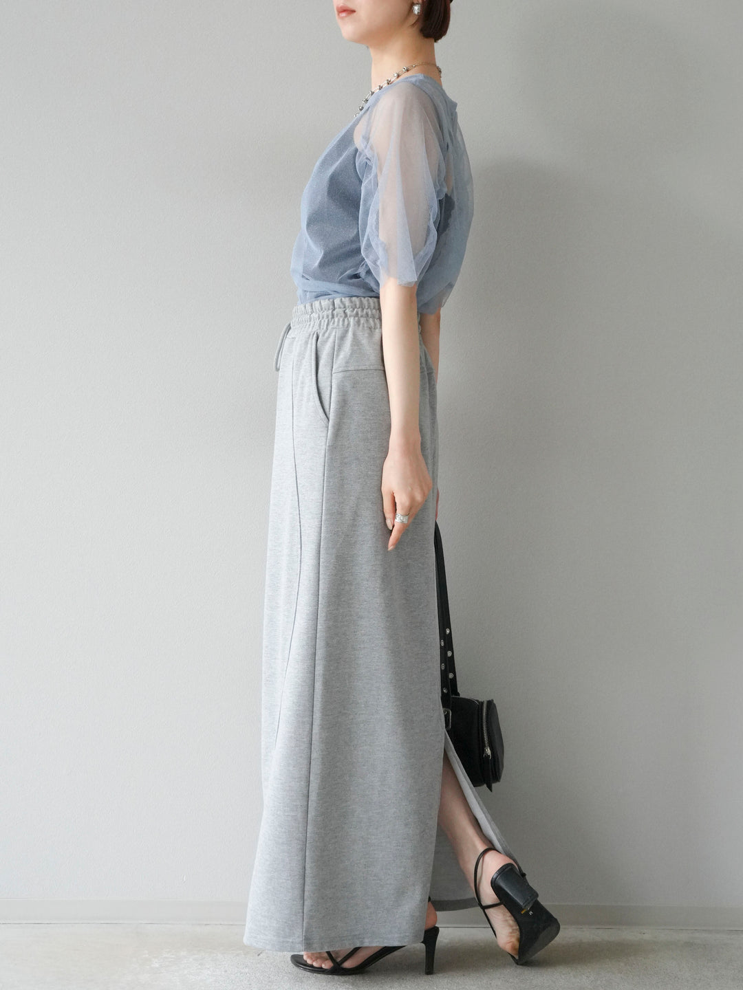 [SET]ラメチュールシャーリングプルオーバー+スウェットロングスカート(2set)