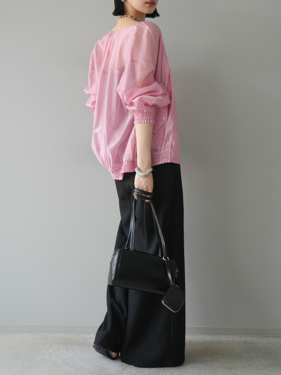 [SET]タックデザインシアーブルゾン+ヘザーツイルベルト付ベアサロペット(2set)