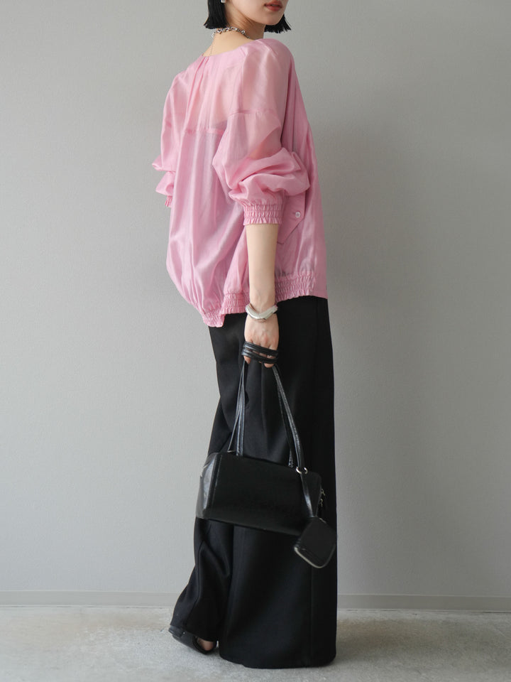 [SET]タックデザインシアーブルゾン+ヘザーツイルベルト付ベアサロペット(2set)